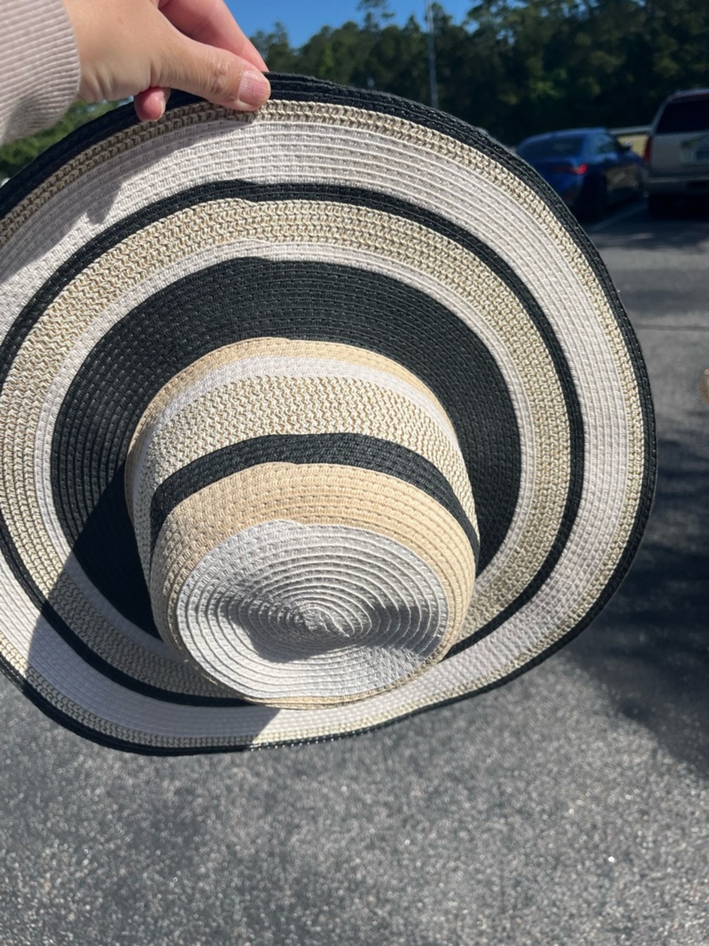 Sun Hat Lane Bryant Black White Beige Striped Wide Brim Summer Beach Resort